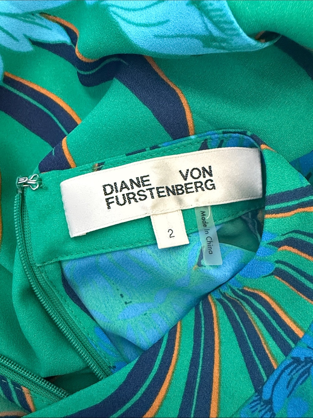 Diane Von Furstenberg Green Midi Dress with Blue Floral Print - Picture 5 of 5